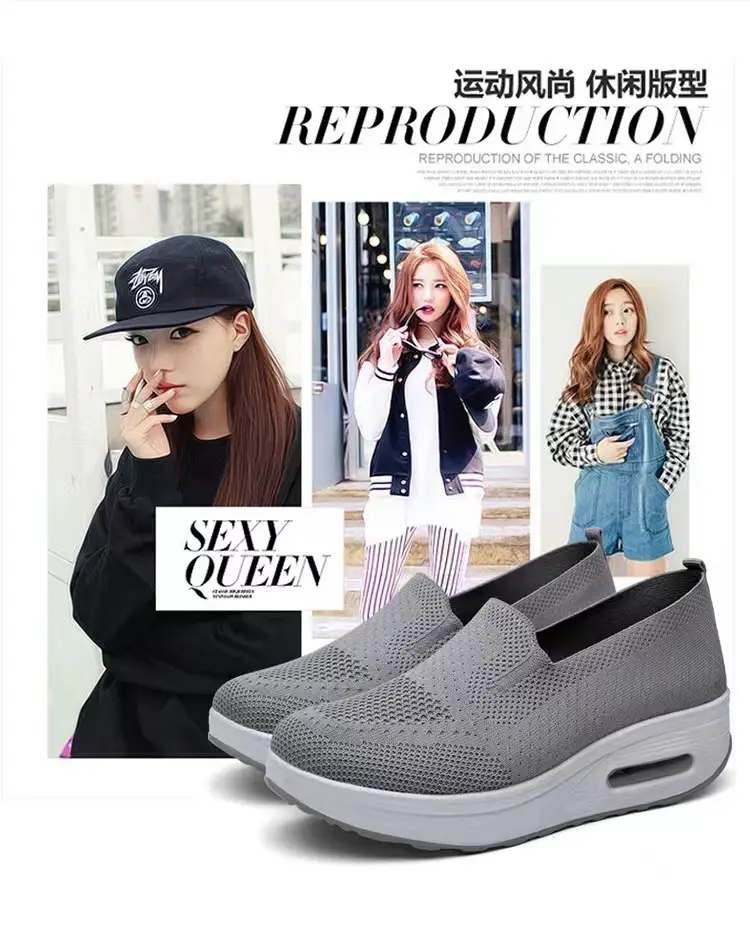 Women's Shoes Flying Woven Mesh Air Cushion Walking Shoes New Style Rocking Shoes Women's Slip-on Thick-soled Heightened Sports Casual Shoes — feature 9
