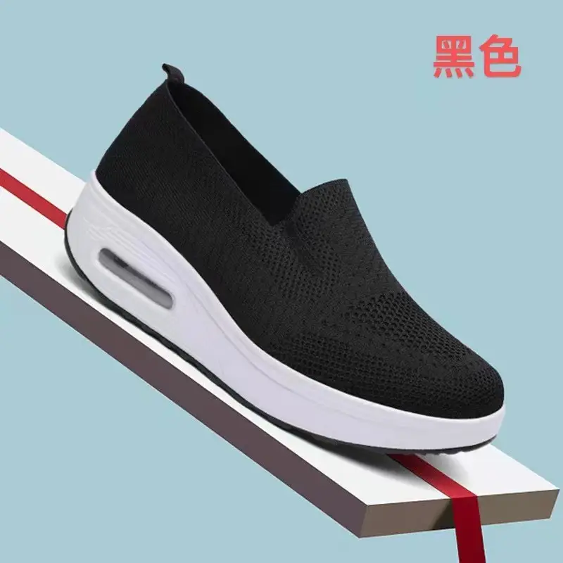 Women's Shoes Flying Woven Mesh Air Cushion Walking Shoes New Style Rocking Shoes Women's Slip-on Thick-soled Heightened Sports Casual Shoes - Image 2