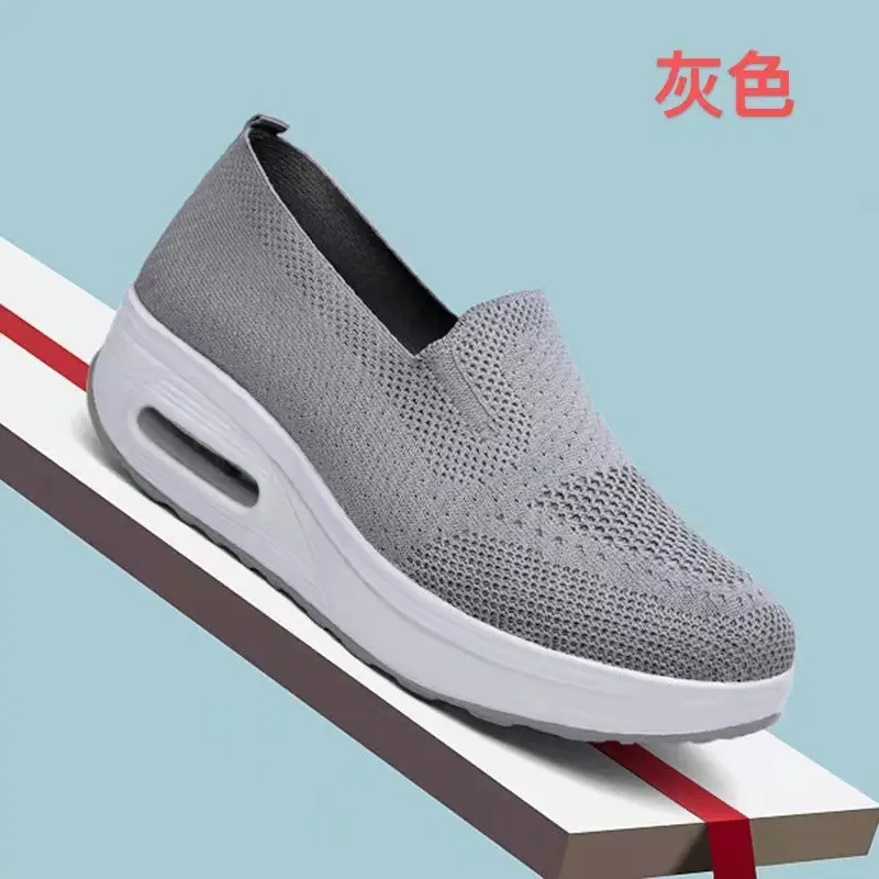 Women's Shoes Flying Woven Mesh Air Cushion Walking Shoes New Style Rocking Shoes Women's Slip-on Thick-soled Heightened Sports Casual Shoes - Image 3