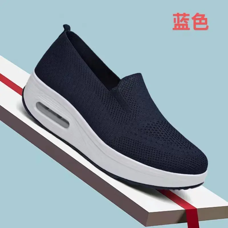 Women's Shoes Flying Woven Mesh Air Cushion Walking Shoes New Style Rocking Shoes Women's Slip-on Thick-soled Heightened Sports Casual Shoes - Image 5
