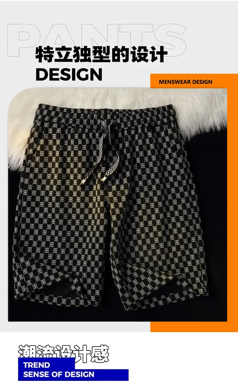 Men Ice Silk Checkered Shorts Large Summer Wear — feature 30