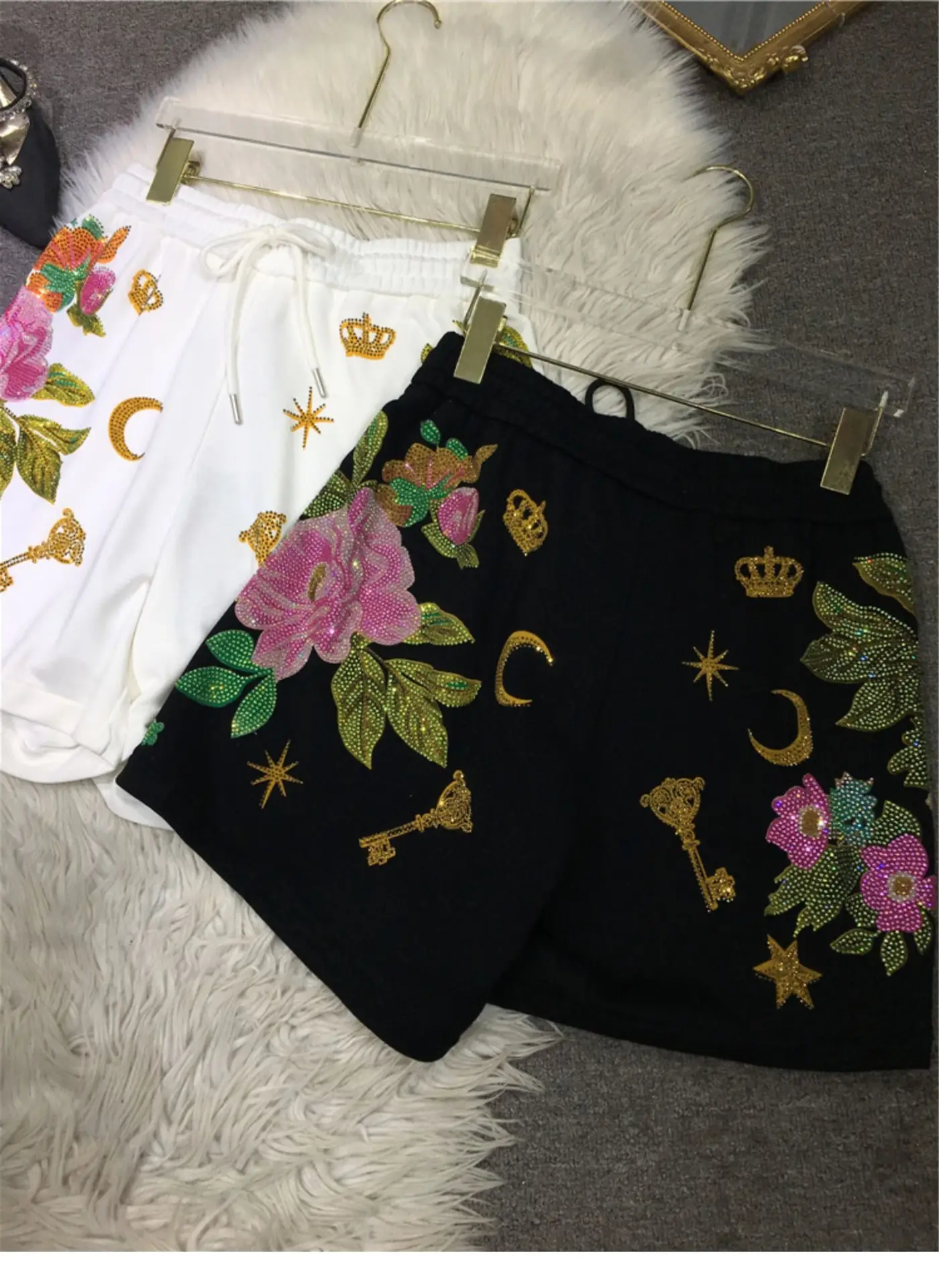 Extra Large Heavy Duty Rhinestone Shorts Women Black — feature 12