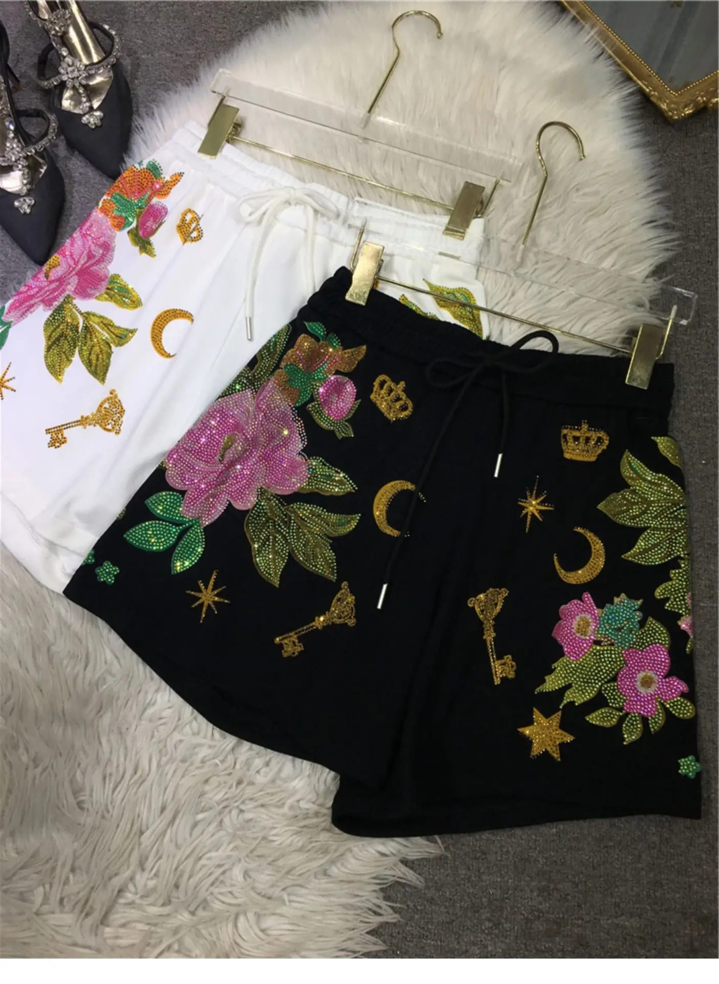 Extra Large Heavy Duty Rhinestone Shorts Women Black — feature 8