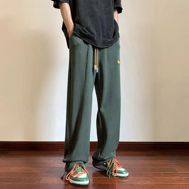 Men's Green Loose Straight Wide Leg Pants Spring Autumn - Image 7