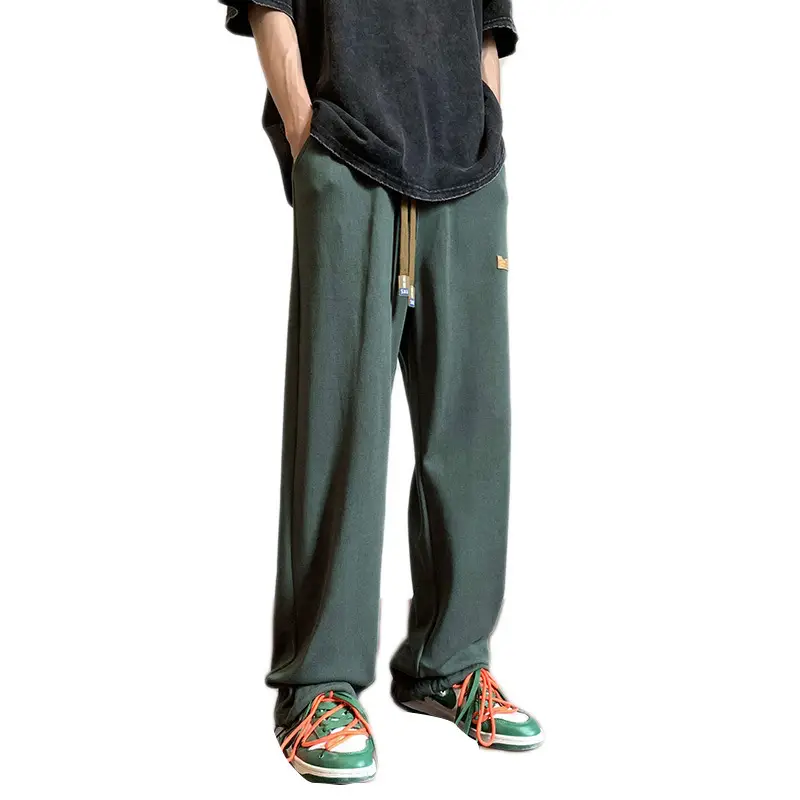 Men's Green Loose Straight Wide Leg Pants Spring Autumn - Image 10