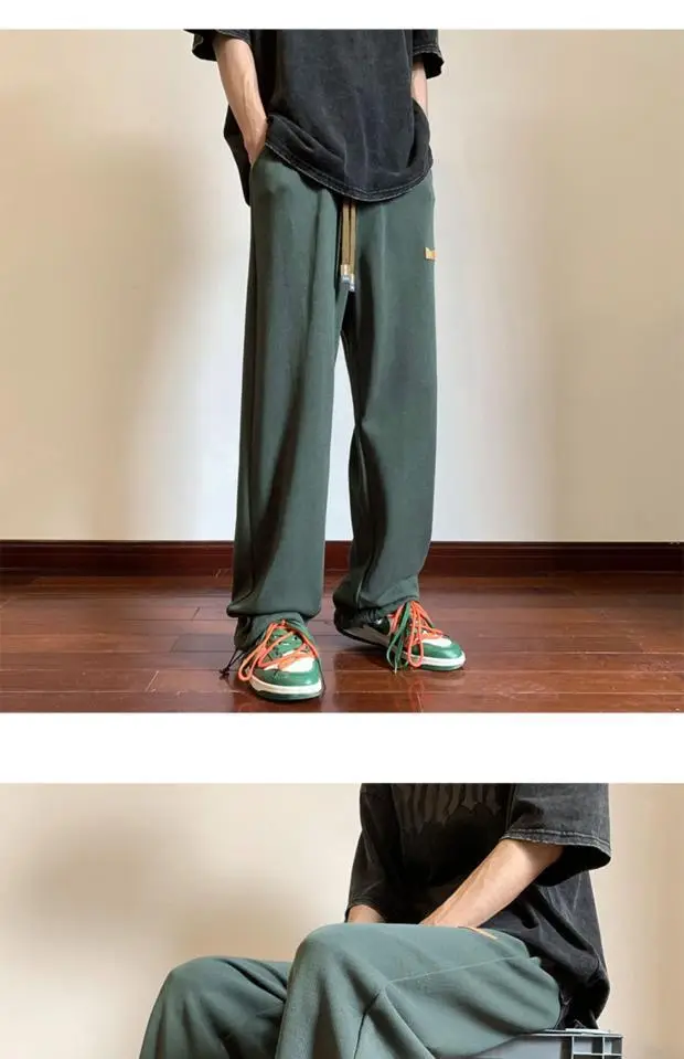 Men's Green Loose Straight Wide Leg Pants Spring Autumn — feature 11