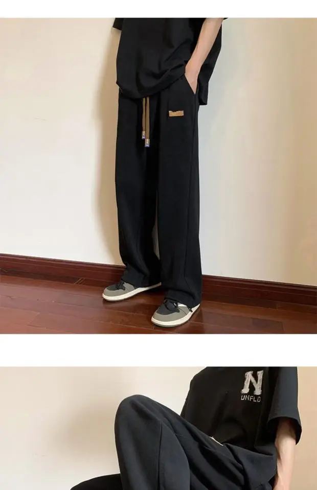 Men's Green Loose Straight Wide Leg Pants Spring Autumn — feature 13