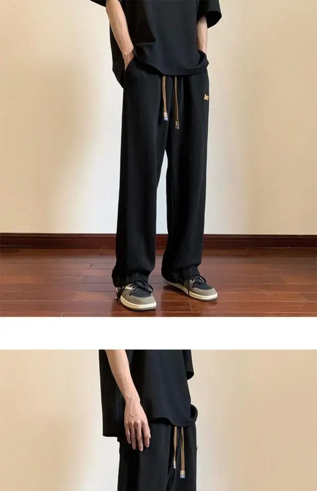 Men's Green Loose Straight Wide Leg Pants Spring Autumn — feature 17