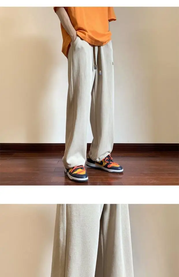 Men's Green Loose Straight Wide Leg Pants Spring Autumn — feature 19