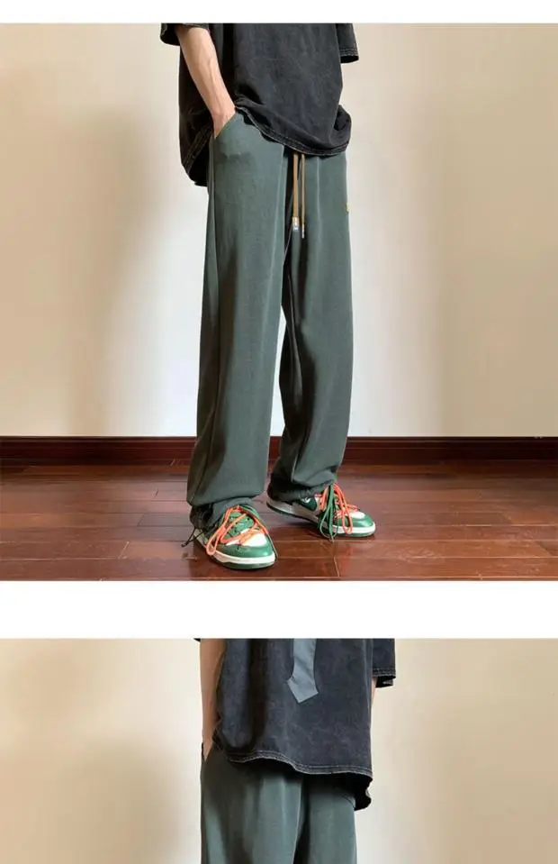 Men's Green Loose Straight Wide Leg Pants Spring Autumn — feature 5