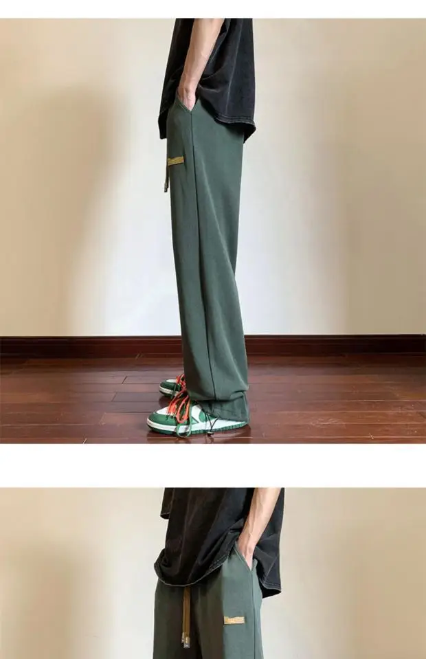 Men's Green Loose Straight Wide Leg Pants Spring Autumn — feature 7