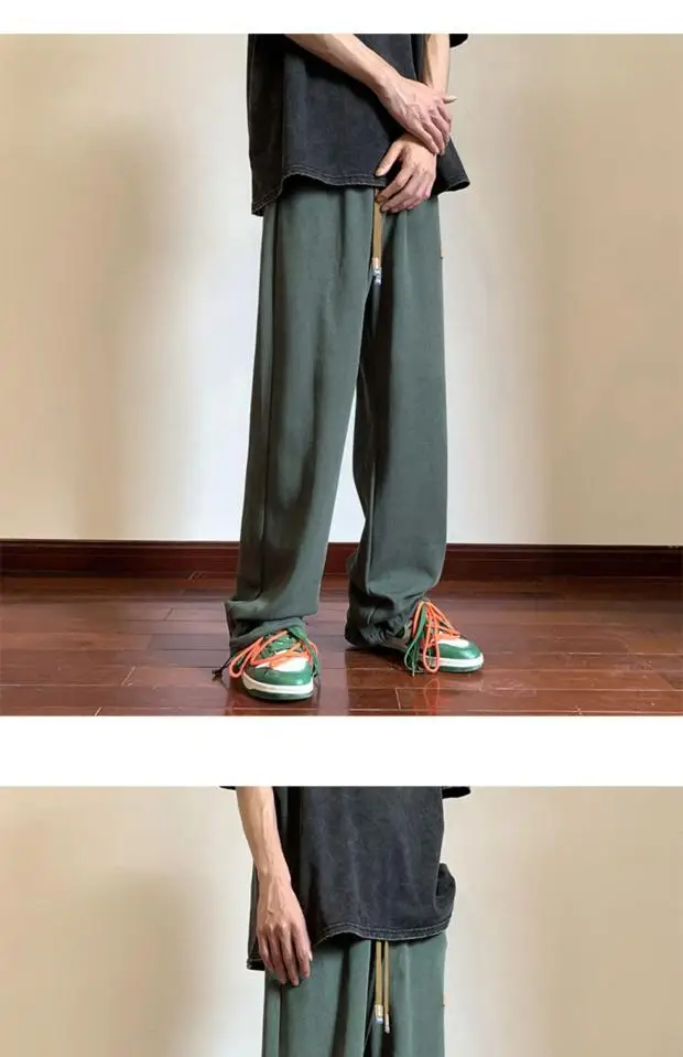 Men's Green Loose Straight Wide Leg Pants Spring Autumn — feature 9