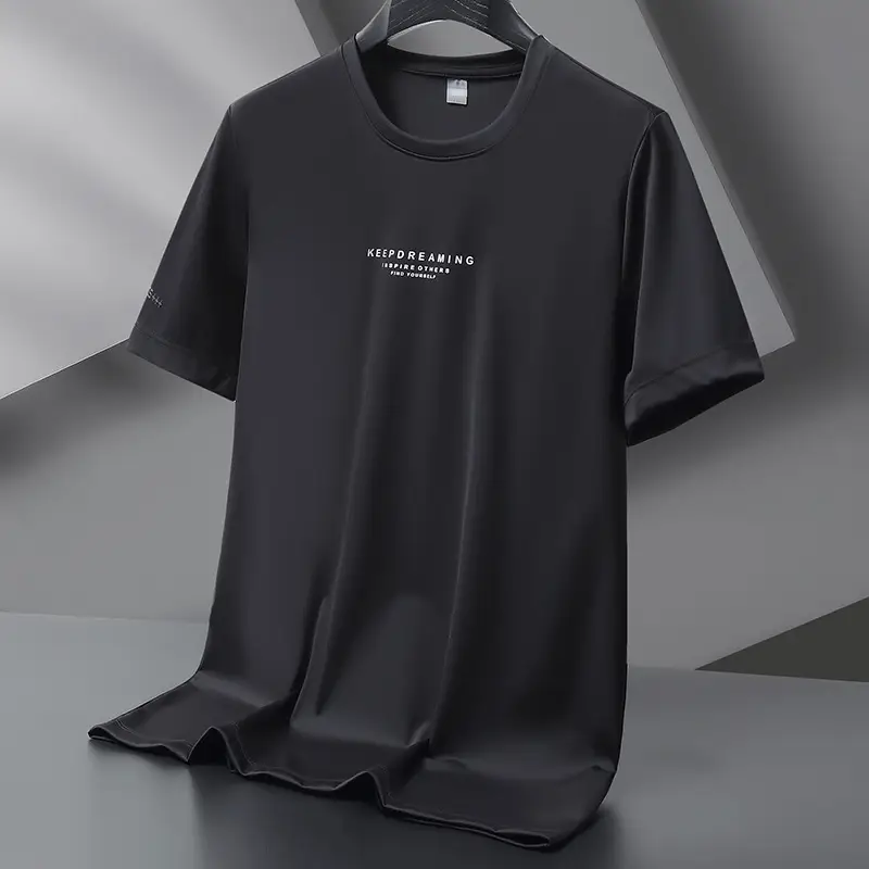 Men's 2025 Ice Silk Thin Fat T-Shirt Blue Large