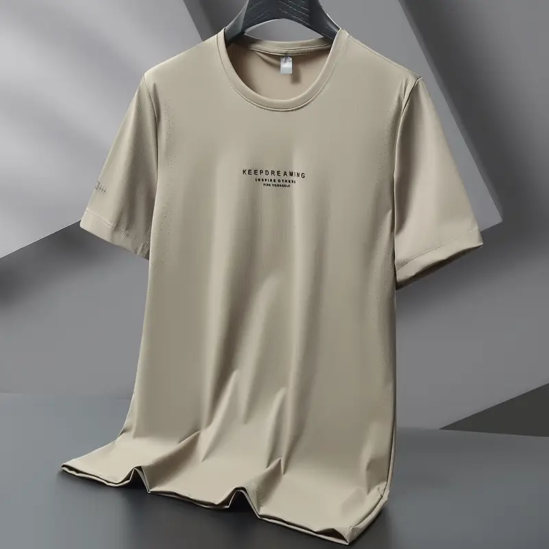 Men's 2025 Ice Silk Thin Fat T-Shirt Blue Large
