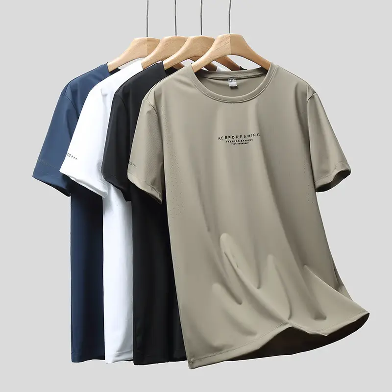 Men's 2025 Ice Silk Thin Fat T-Shirt Blue Large