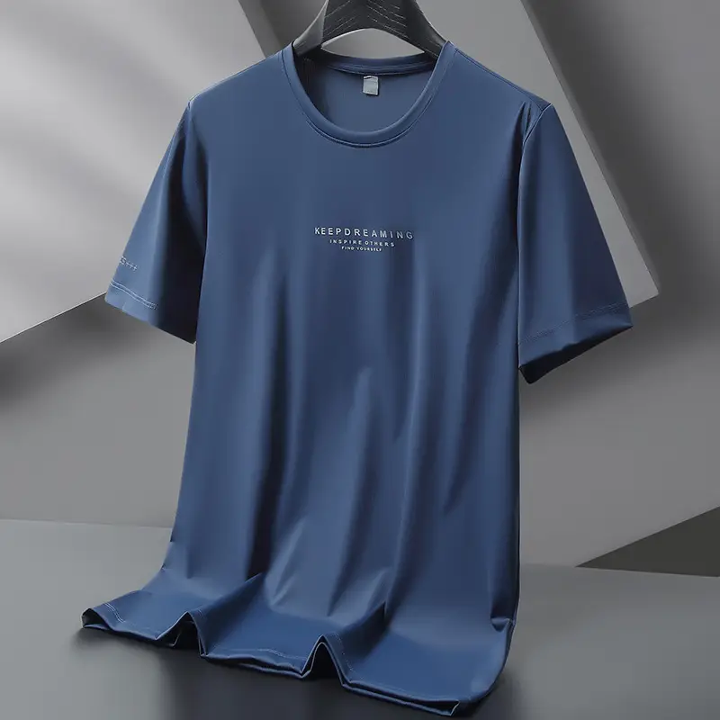 Men's 2025 Ice Silk Thin Fat T-Shirt Blue Large