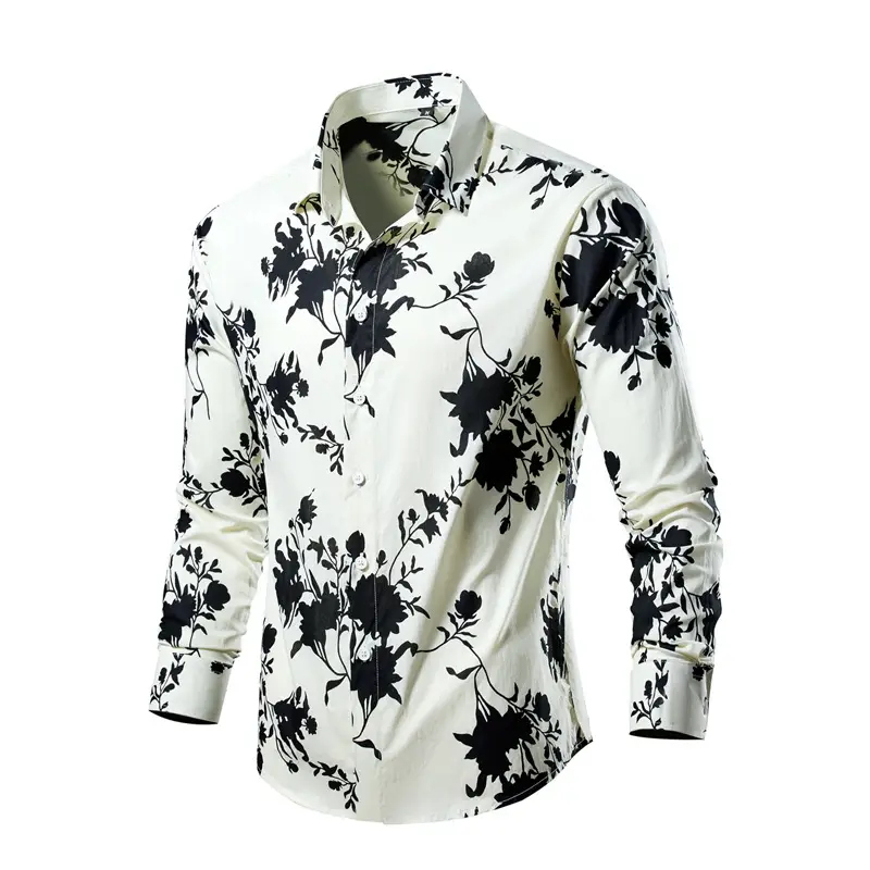 Men's 2023 Floral Long Sleeve Shirt Multicolor Slim Fit - Image 2