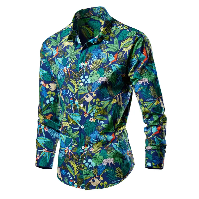 Men's 2023 Floral Long Sleeve Shirt Multicolor Slim Fit - Image 3