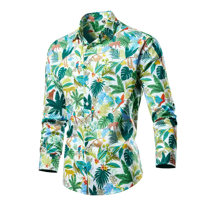Men's 2023 Floral Long Sleeve Shirt Multicolor Slim Fit - Image 4