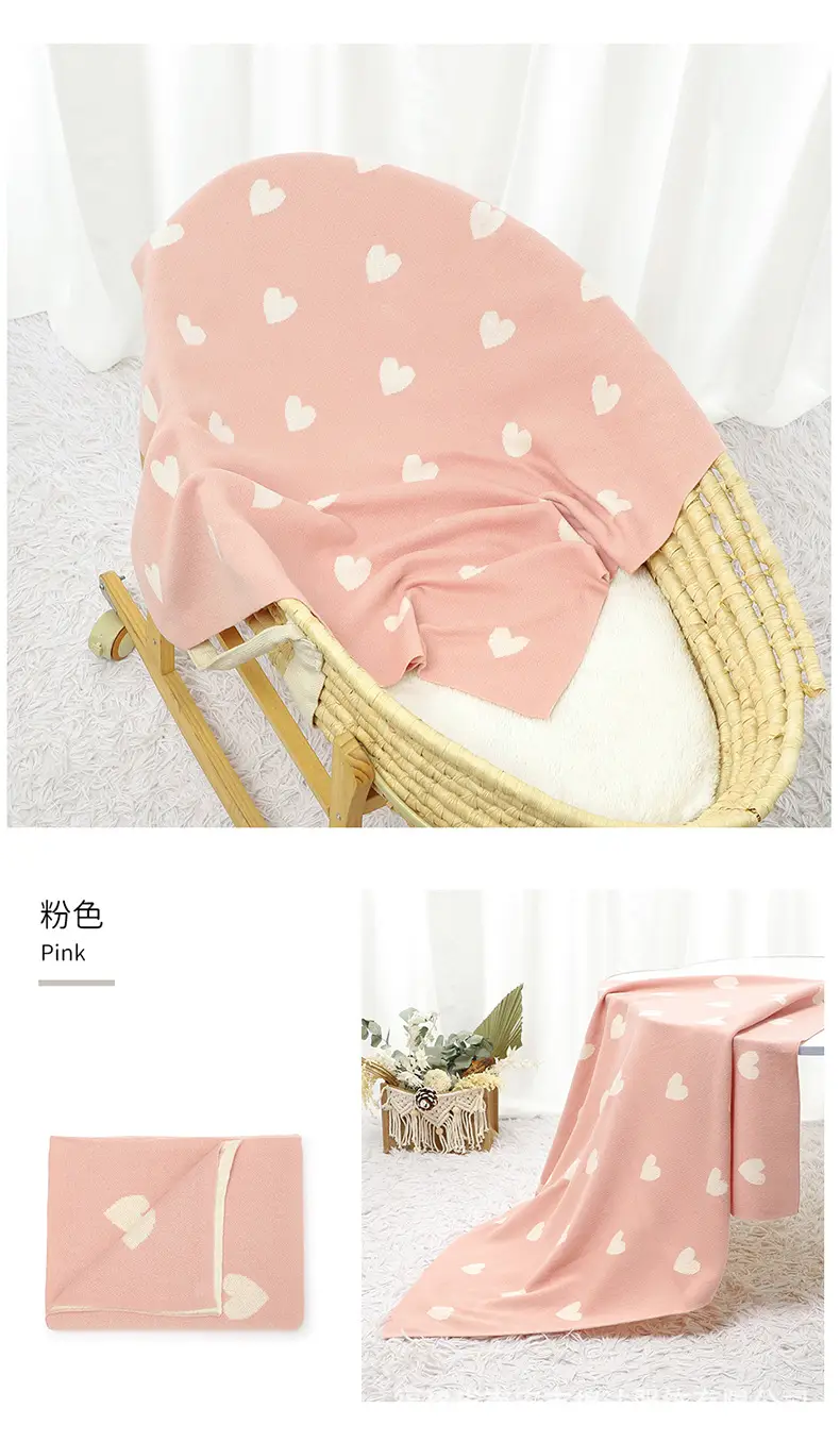 Grey Heart Print Cotton Baby Blanket for Girls — feature 10