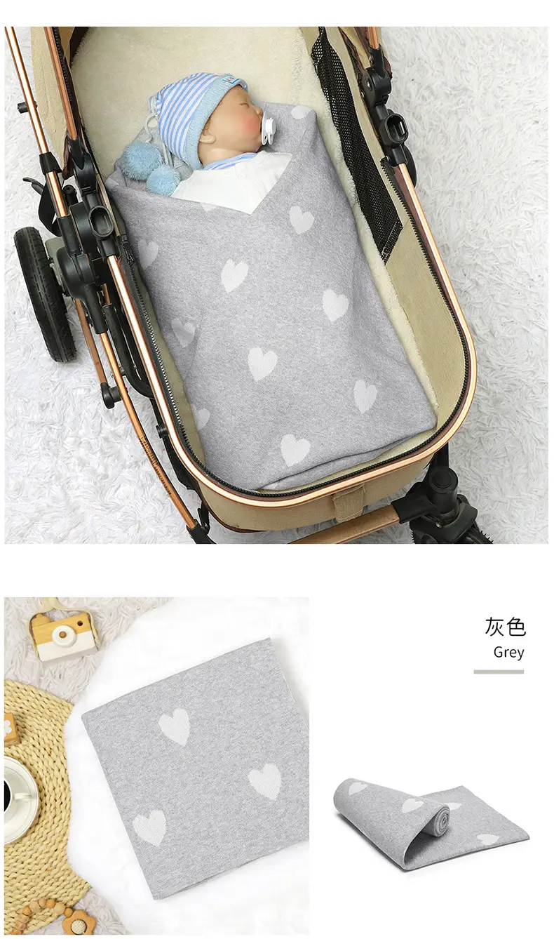 Grey Heart Print Cotton Baby Blanket for Girls — feature 11