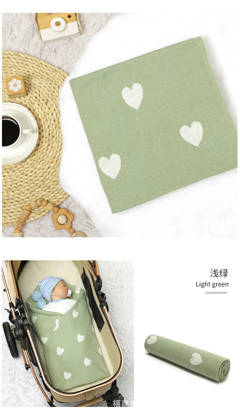 Grey Heart Print Cotton Baby Blanket for Girls — feature 13