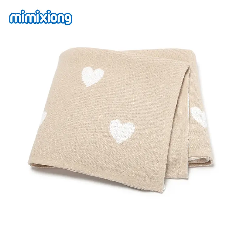 Grey Heart Print Cotton Baby Blanket for Girls - Image 3