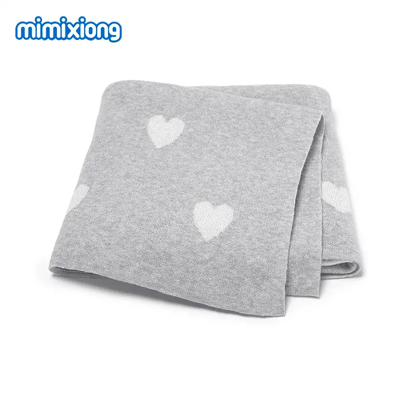 Grey Heart Print Cotton Baby Blanket for Girls - Image 4