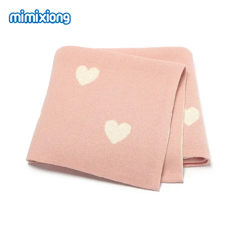 Grey Heart Print Cotton Baby Blanket for Girls - Image 5