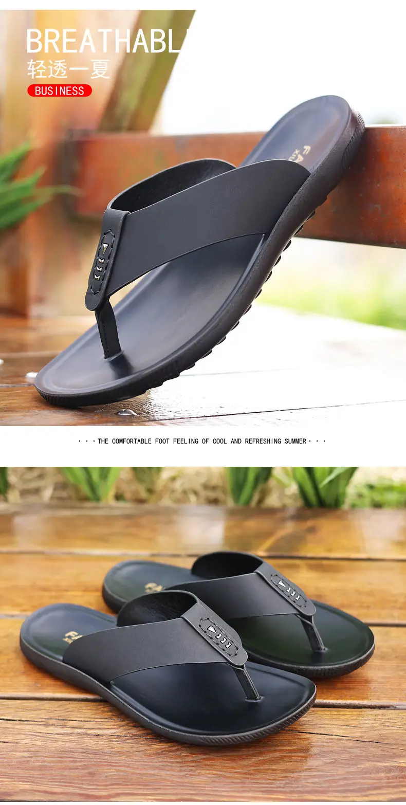 Men's Black Outer Flip Flops Summer Sandals — feature 15
