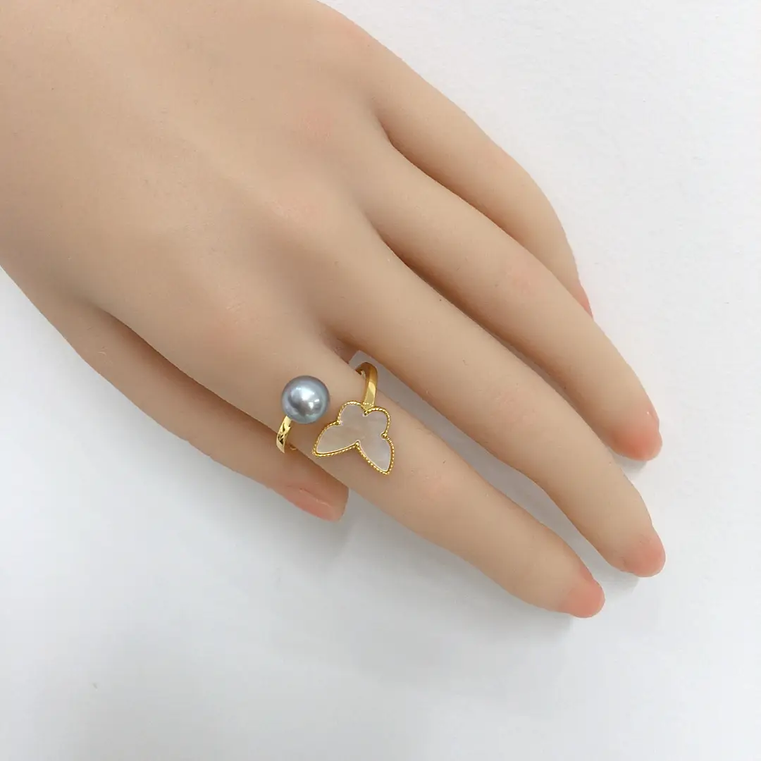 18K Gold Butterfly Pearl Ring for Women