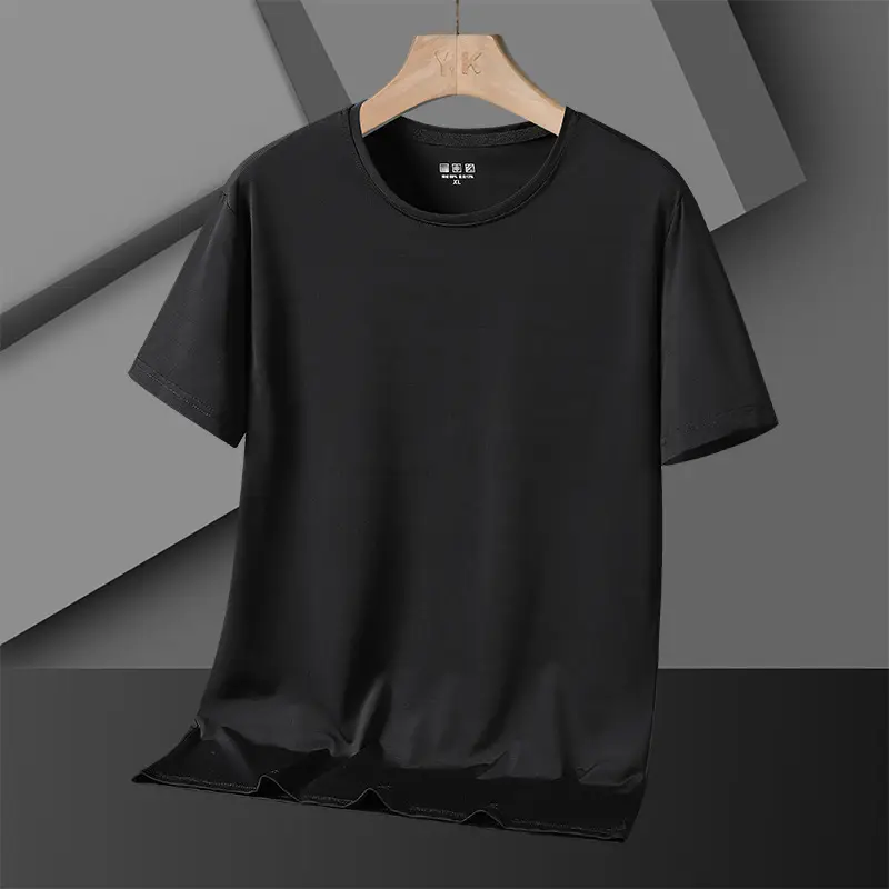 Men Ice Silk T Shirt Teal Short Sleeve Loose Fit - Image 8