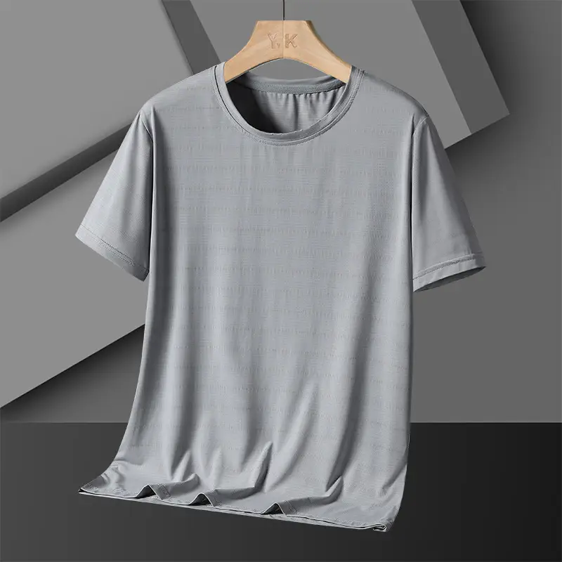 Men Ice Silk T Shirt Teal Short Sleeve Loose Fit - Image 9