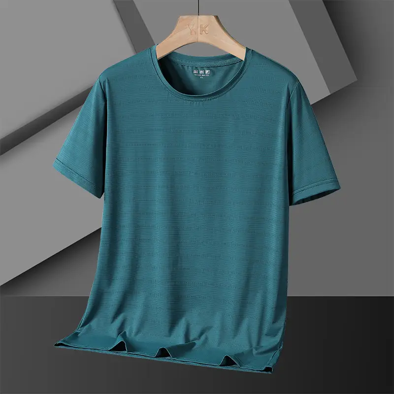 Men Ice Silk T Shirt Teal Short Sleeve Loose Fit - Image 10
