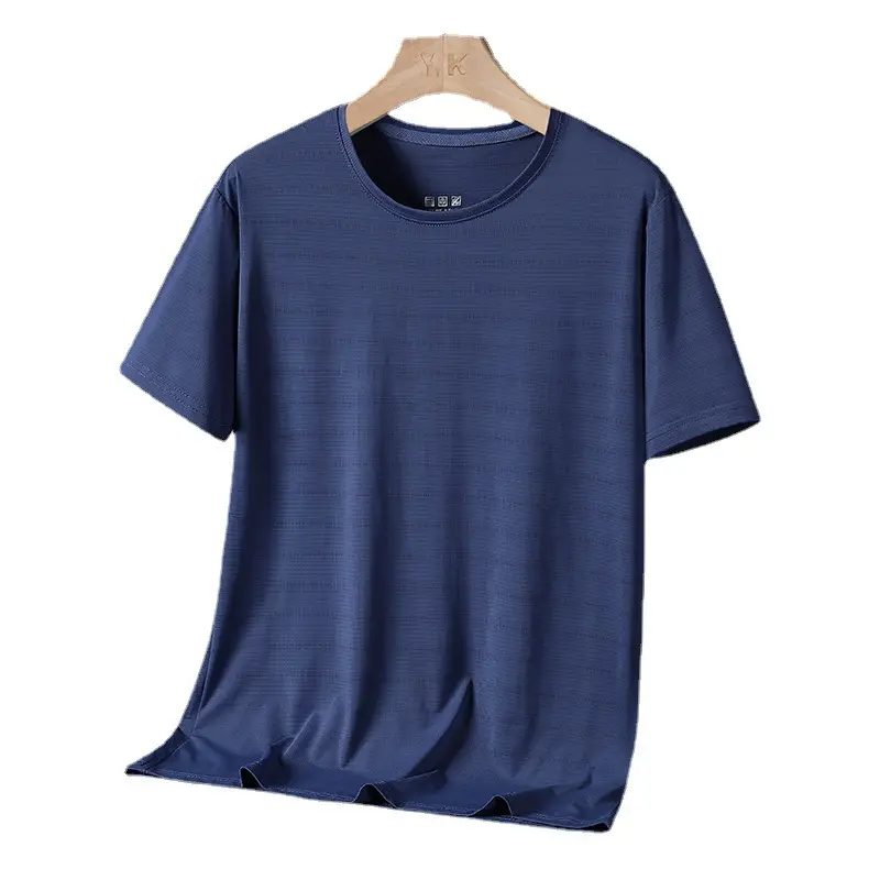 Men Ice Silk T Shirt Teal Short Sleeve Loose Fit - Image 11