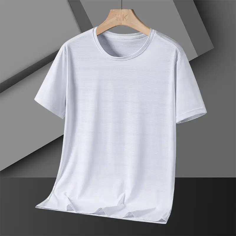Men Ice Silk T Shirt Teal Short Sleeve Loose Fit - Image 2