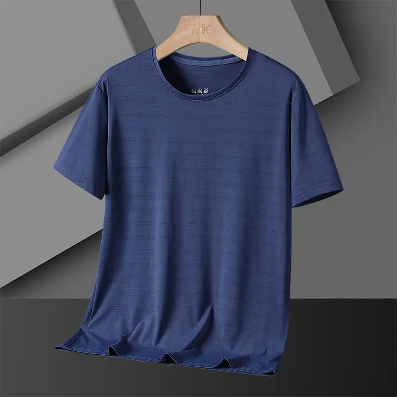Men Ice Silk T Shirt Teal Short Sleeve Loose Fit - Image 4