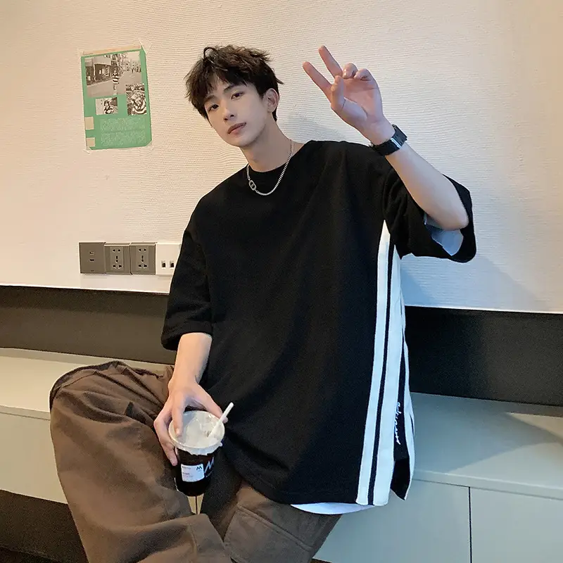 Men White Oversized T-Shirt with Stripes - Image 5