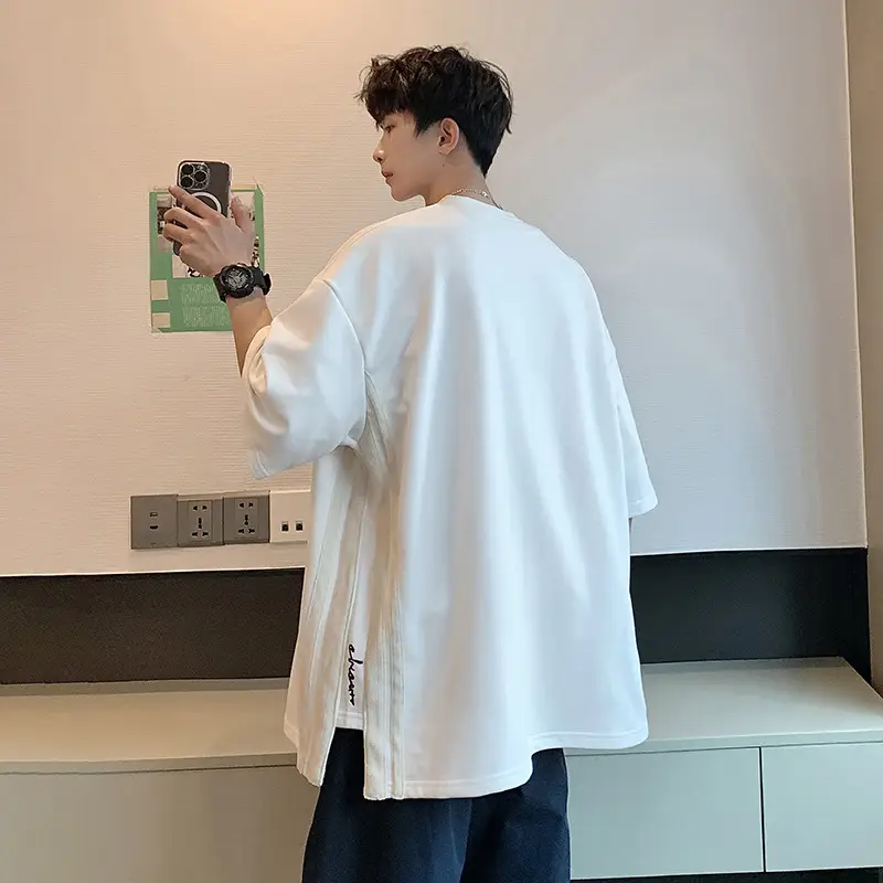 Men White Oversized T-Shirt with Stripes - Image 6