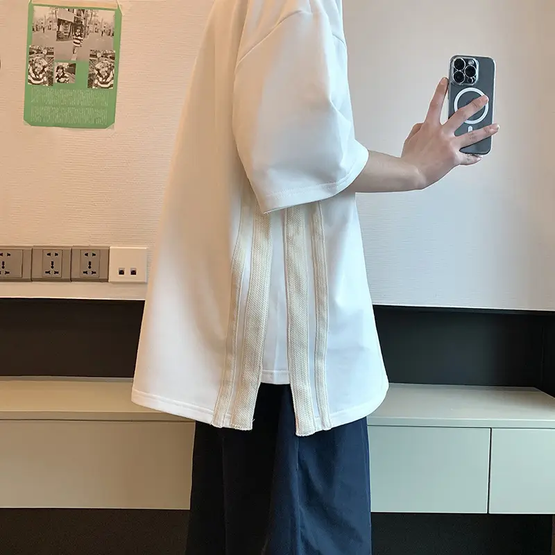 Men White Oversized T-Shirt with Stripes - Image 7