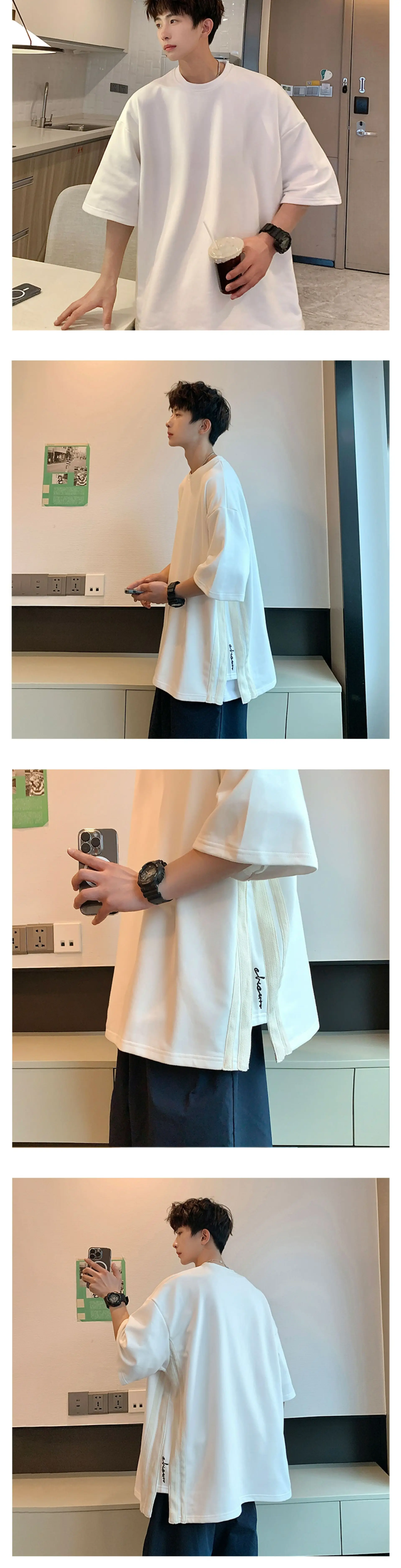 Men White Oversized T-Shirt with Stripes — feature 11