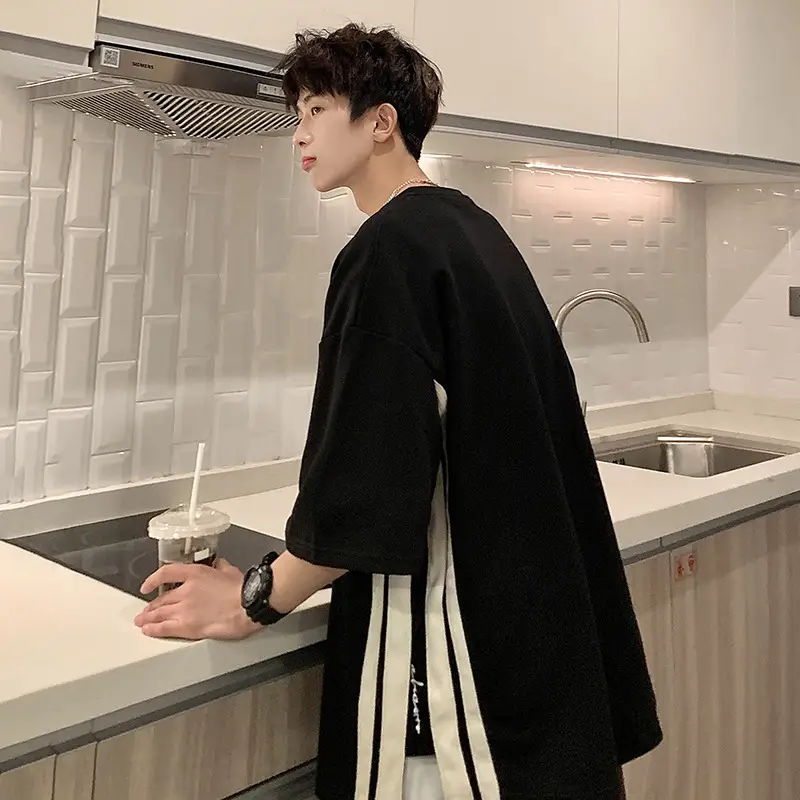 Men White Oversized T-Shirt with Stripes - Image 2