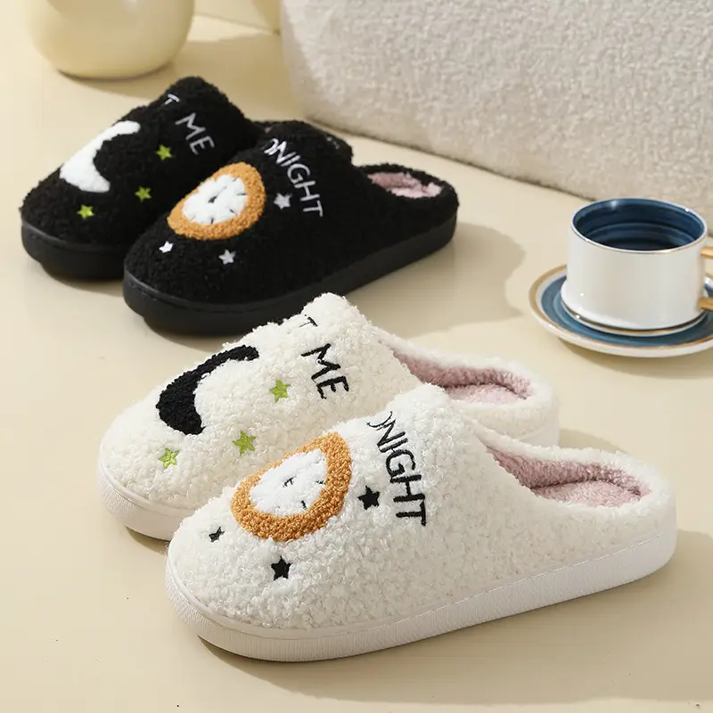 New Cross-Border Autumn and Winter Cotton Slippers for Men and Women, Home Moon Clock, Warm Indoor Cotton Slippers Wholesale