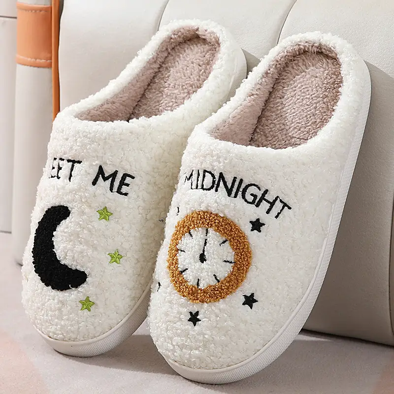 New Cross-Border Autumn and Winter Cotton Slippers for Men and Women, Home Moon Clock, Warm Indoor Cotton Slippers Wholesale