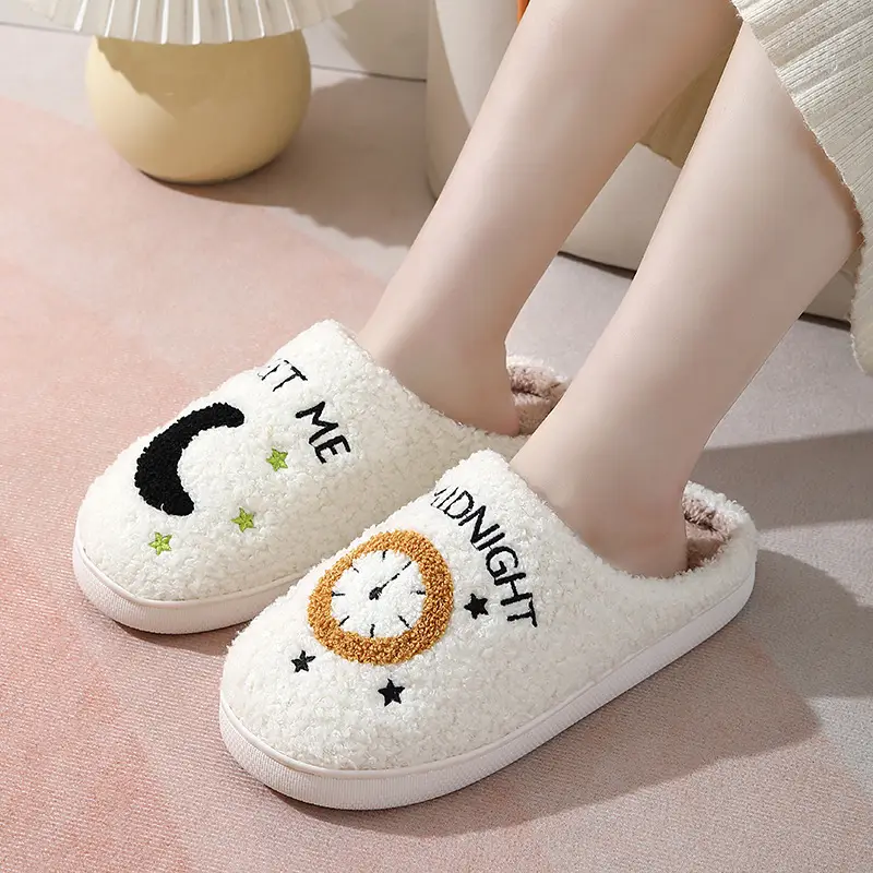 New Cross-Border Autumn and Winter Cotton Slippers for Men and Women, Home Moon Clock, Warm Indoor Cotton Slippers Wholesale