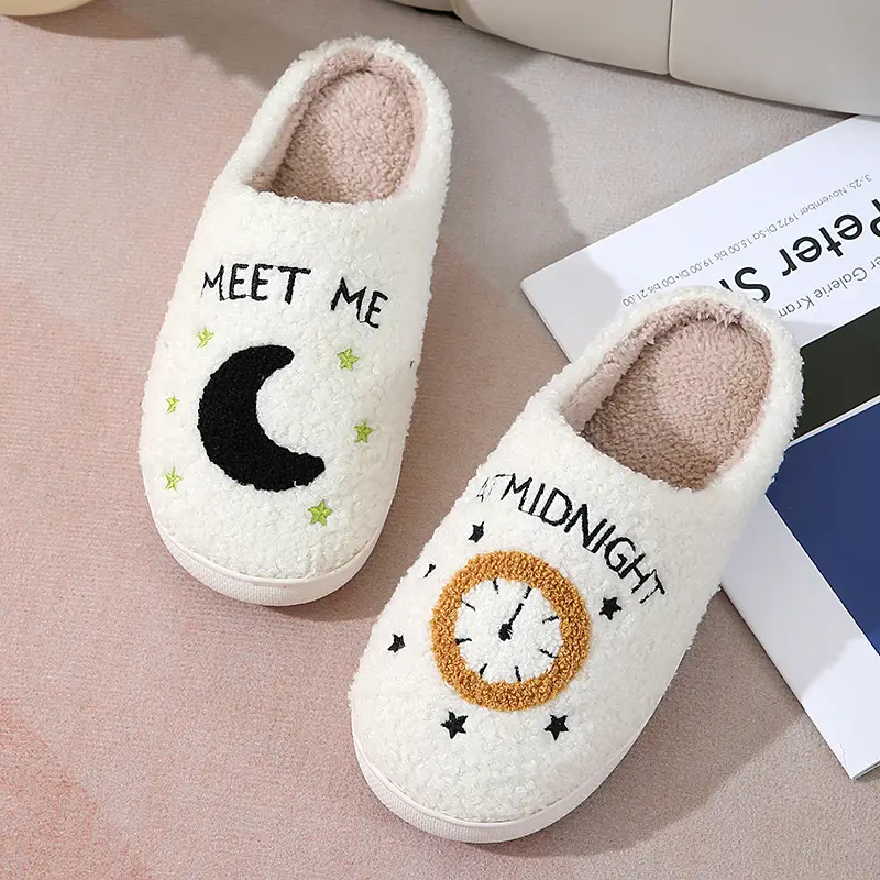 New Cross-Border Autumn and Winter Cotton Slippers for Men and Women, Home Moon Clock, Warm Indoor Cotton Slippers Wholesale