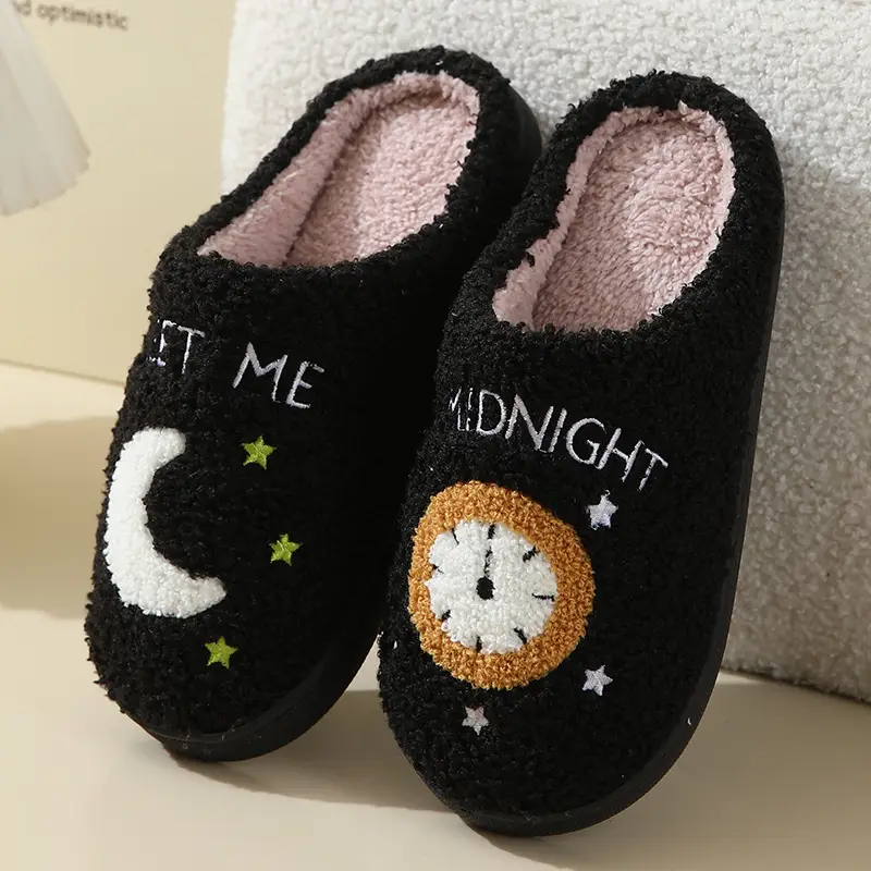New Cross-Border Autumn and Winter Cotton Slippers for Men and Women, Home Moon Clock, Warm Indoor Cotton Slippers Wholesale