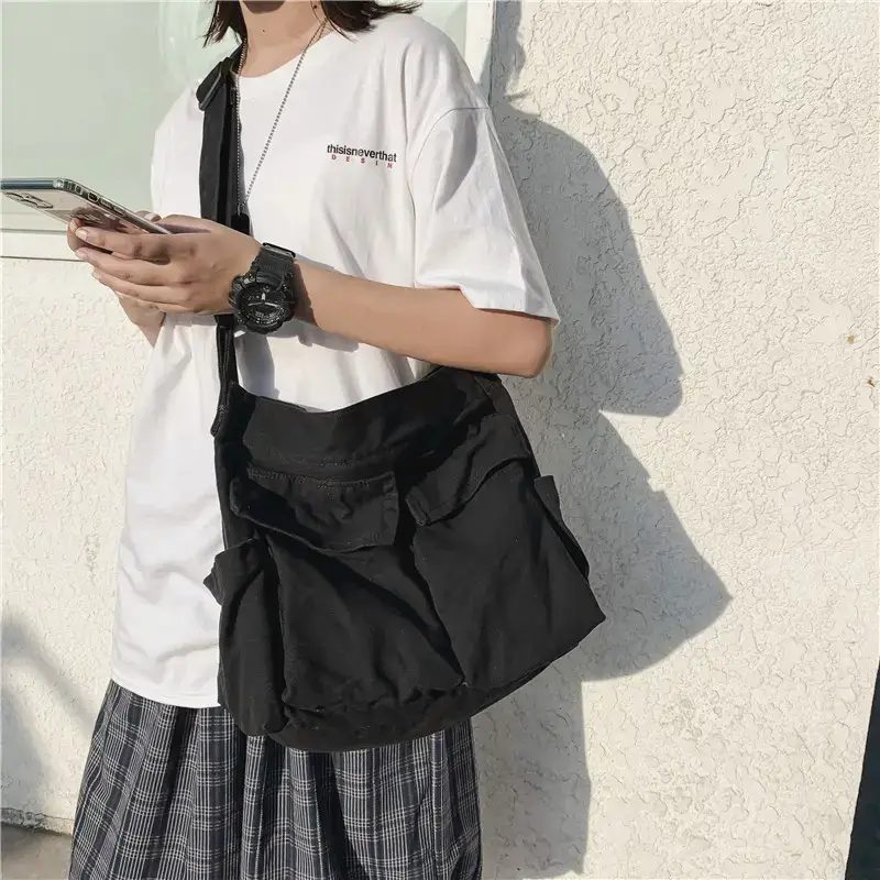 Women's Canvas Crossbody Bags Black Green Brown Single Shoulder - Image 2