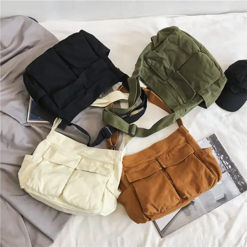 Women's Canvas Crossbody Bags Black Green Brown Single Shoulder - Image 4