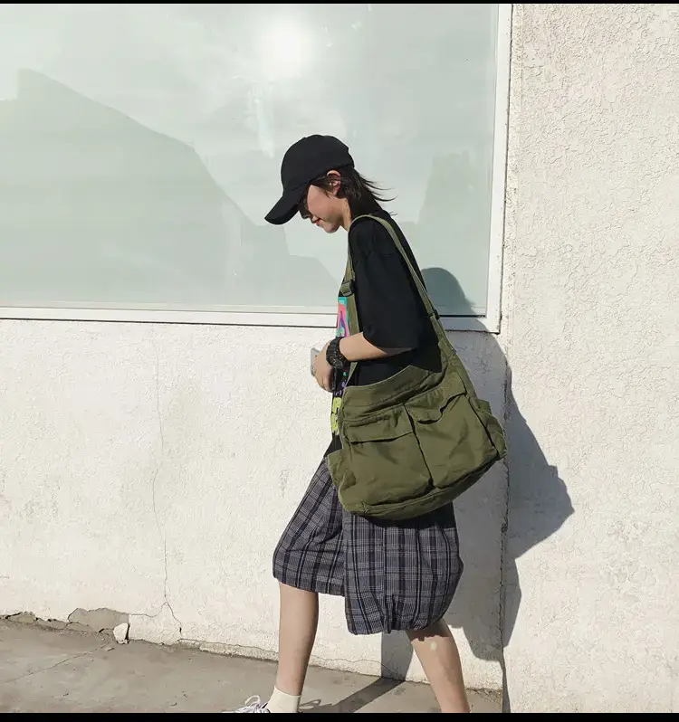 Women's Canvas Crossbody Bags Black Green Brown Single Shoulder — feature 12